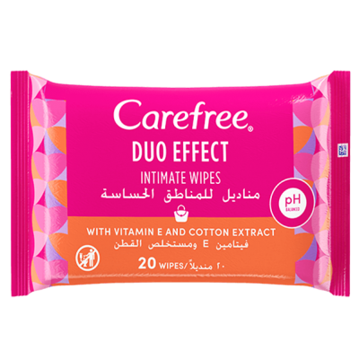 CAREFREE ® DUO EFFECT INTIMATE WIPES WITH VITAMIN E AND COTTON EXTRACT 20 wipes